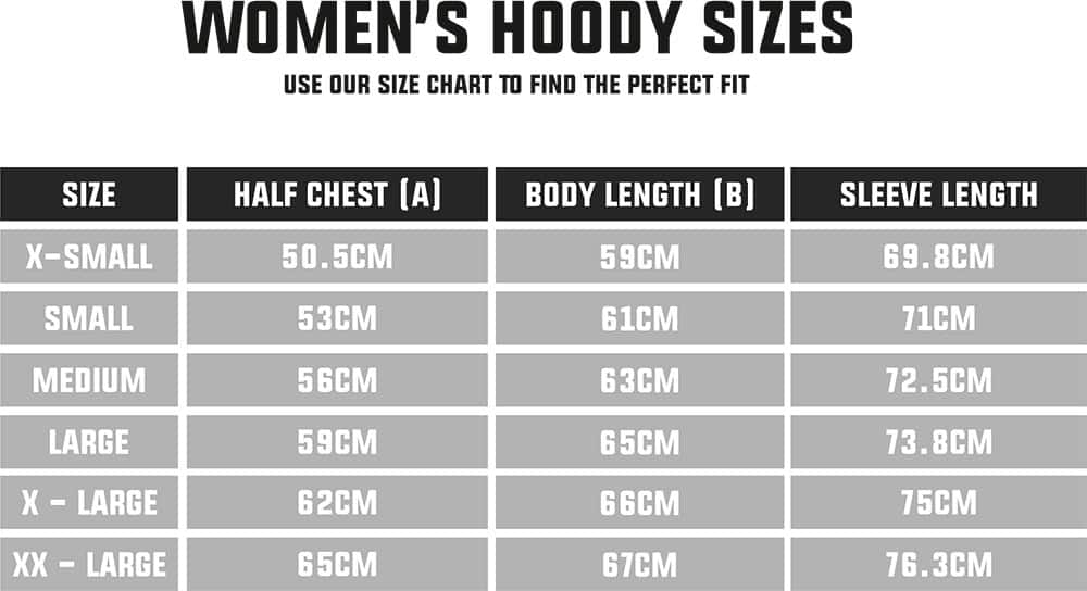 Womens Hoody Size Table