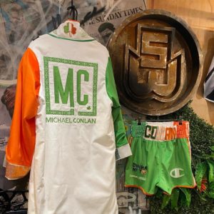 Michael Conlan Irish Themed Velvet Custom Boxing Shorts and Custom Boxing Robe Kit