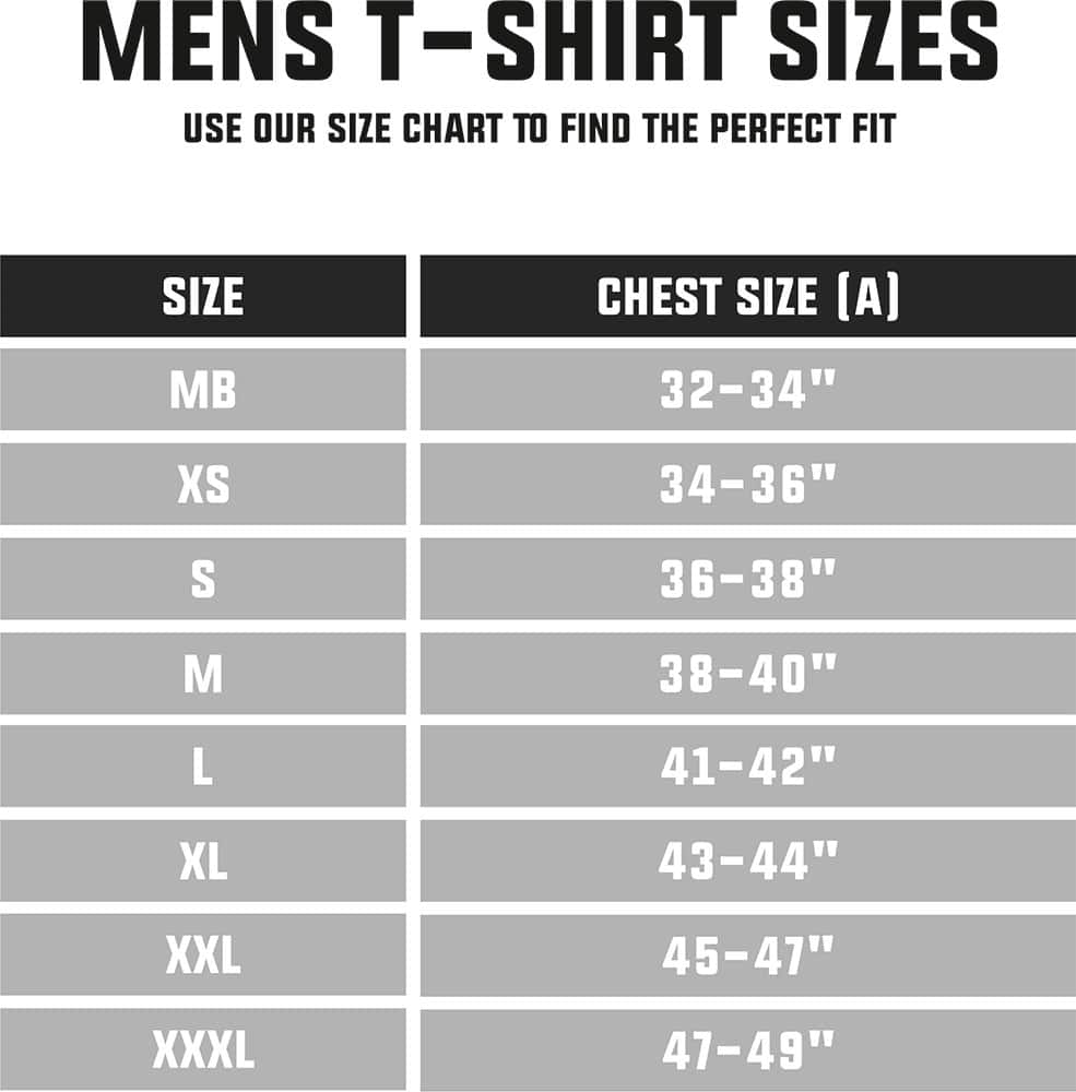 Mens T-Shirt Size Table