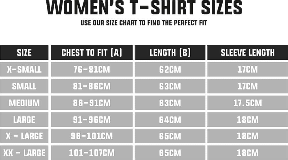 Womens T-Shirt Size Table