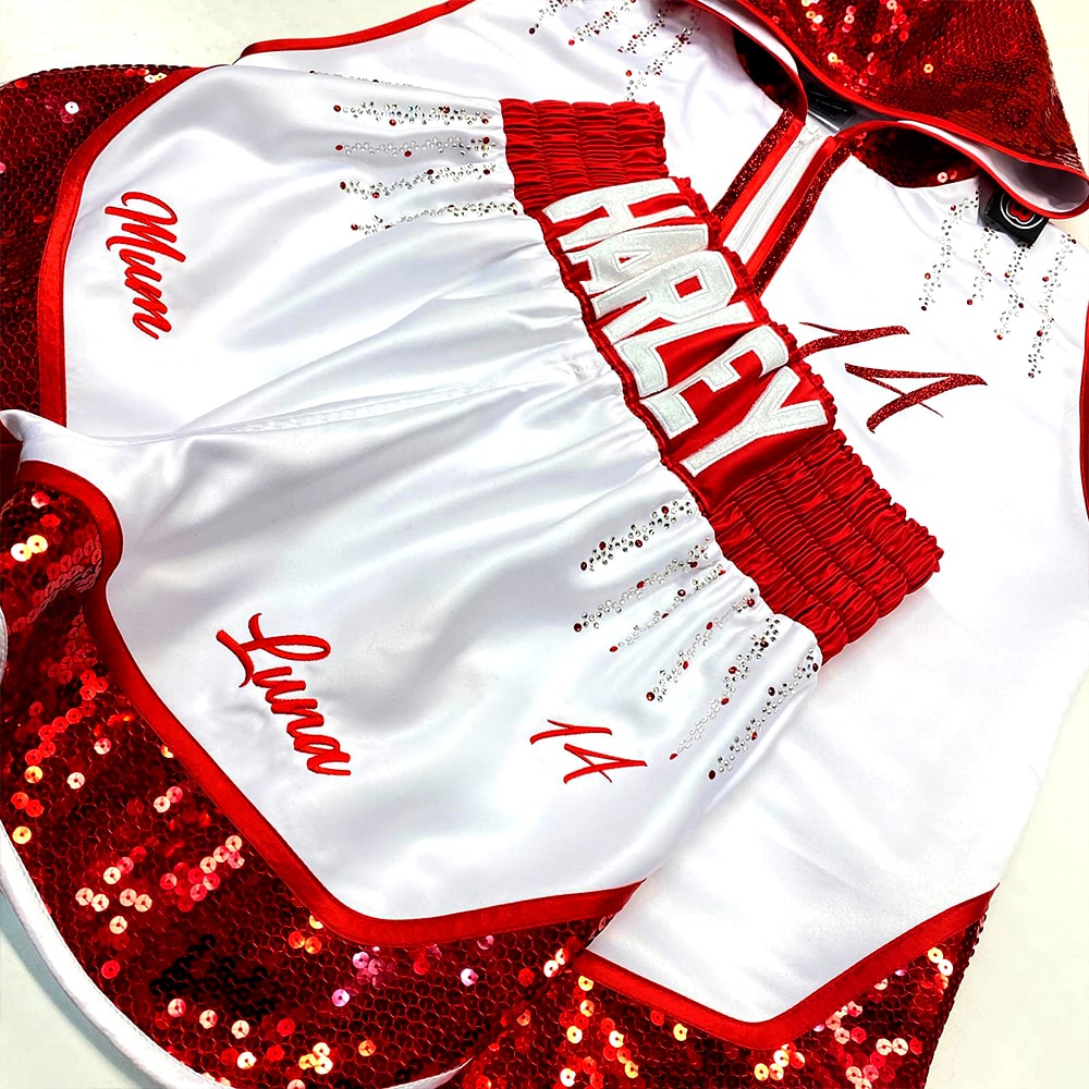 Harley Benn White Satin with Sequins and Crystals Custom Boxing Short Front View