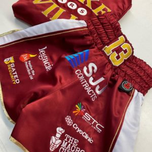 Luke Willis Maroon Satin with Panel Custom Boxing Shorts Back View