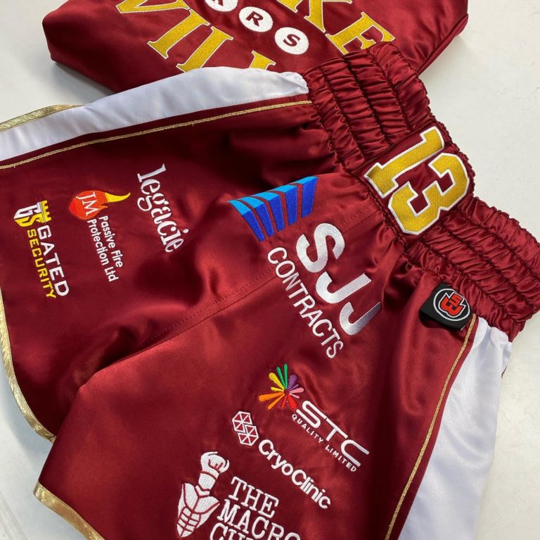 Luke Willis Maroon Satin with Panel Custom Boxing Shorts Back View