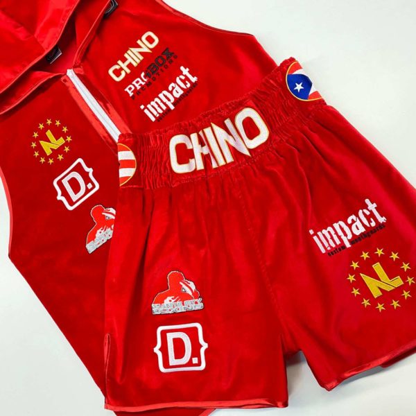 Najee Lopez Red Velvet with Embroidery Custom Boxing Shorts and Custom Ring Jacket