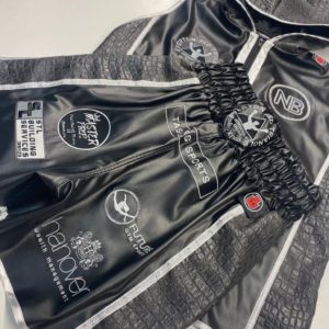 Nick Ball Back Leather Crystals and Embroidery Custom Boxing Shorts and Custom Boxing Ring Jacket Back View