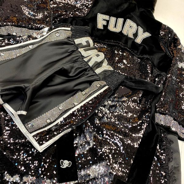 Tommy Fury Black and Silver Sequin with Crystals Custom Boxing Shorts and Boxing Robe