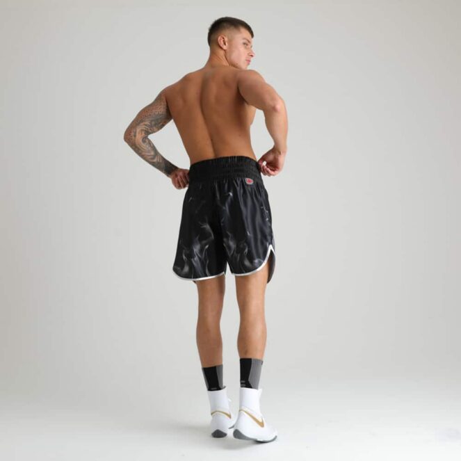 Grey Flame Boxing Shorts on Model