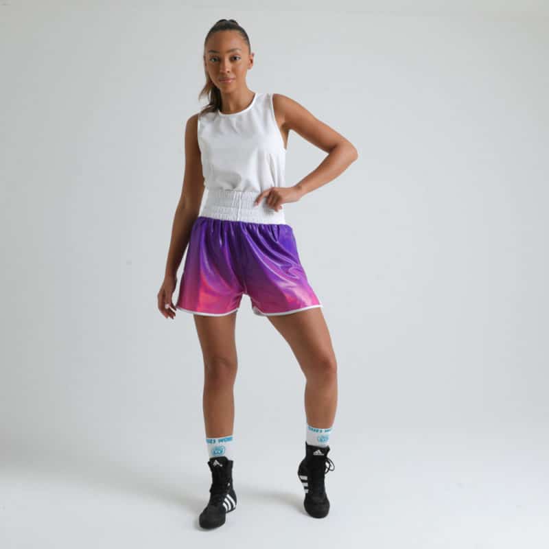 Punch Ombre White and Multi Coloured Women's Boxing Shorts on model