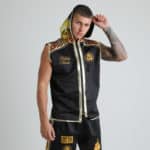 Jungle Metric Black and gold Boxing Ring Jacket with hood up