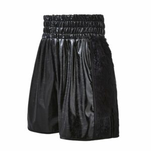 Distressed Black Leather Boxing Shorts With Fur