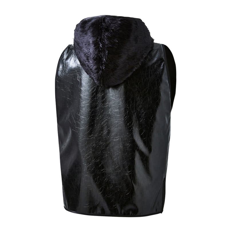 Suzi Wong Black Distressed Leather & Fur Ring Jacket Back