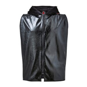 Suzi Wong Black Distressed Leather & Fur Ring Jacket Front