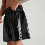 Distressed Black Leather Boxing Shorts on Fighter
