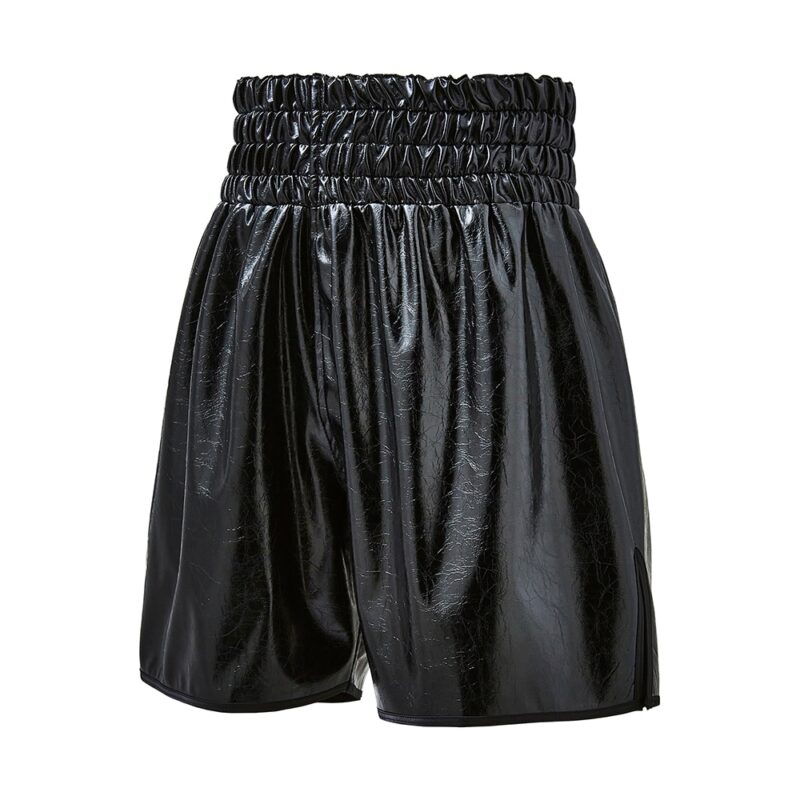 Distressed Black Leather Boxing Shorts