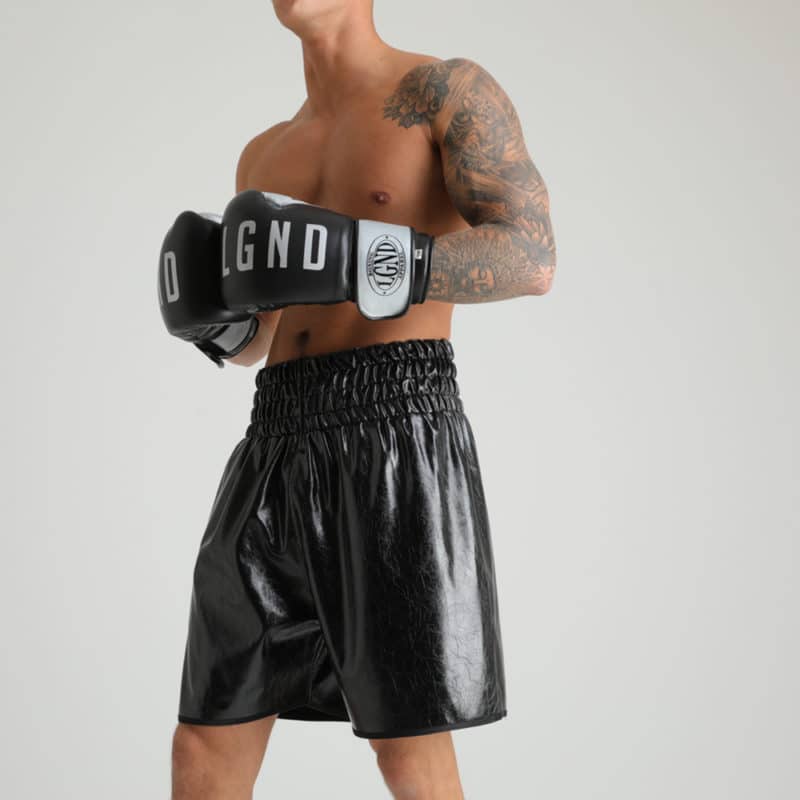 Customisable Distressed Black Leather Boxing Shorts