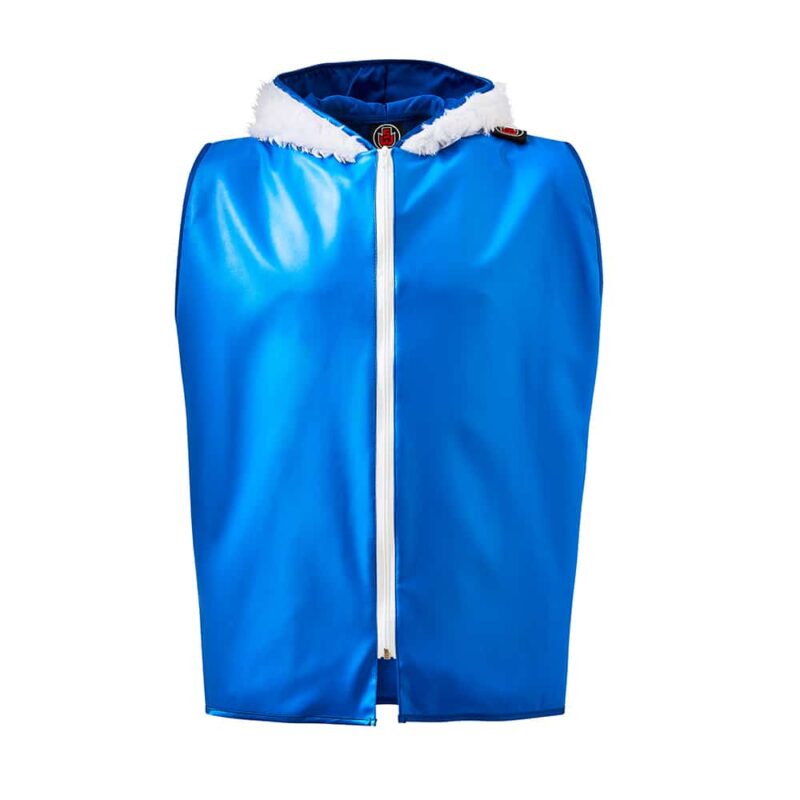 Suzi Wong Blue Leather & Fur Ring Jacket Front