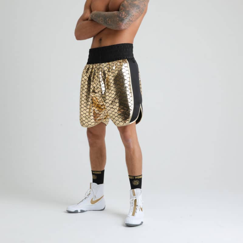 Gold Fish Scale Boxing Shorts on Boxer