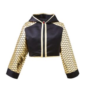 Suzi Wong Mermaid Shine Cropped Black & Gold Ring Jacket Front