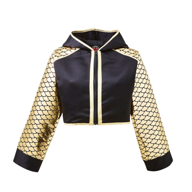 Suzi Wong Mermaid Shine Cropped Black & Gold Ring Jacket Front