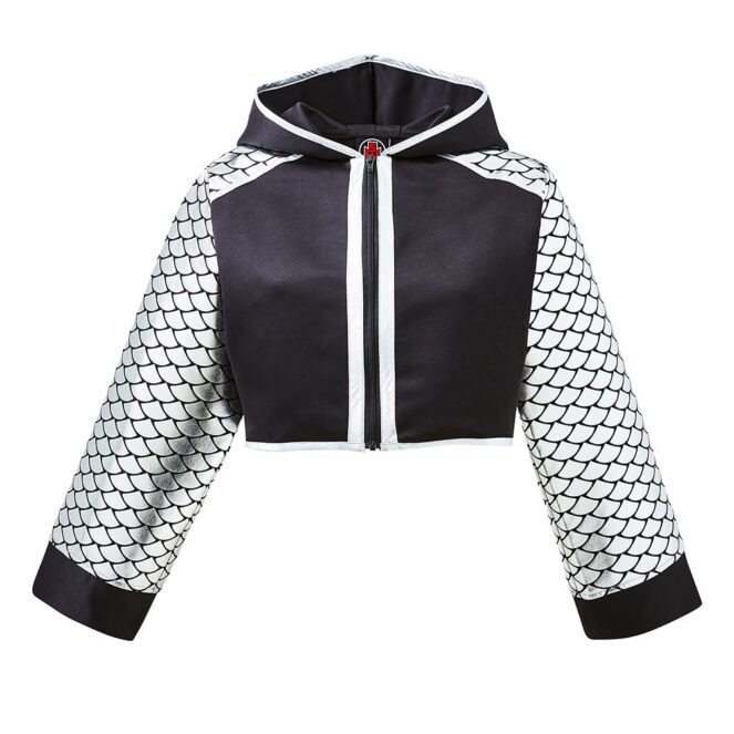 Suzi Wong Mermaid Shine Cropped Black & Silver Ring Jacket Front