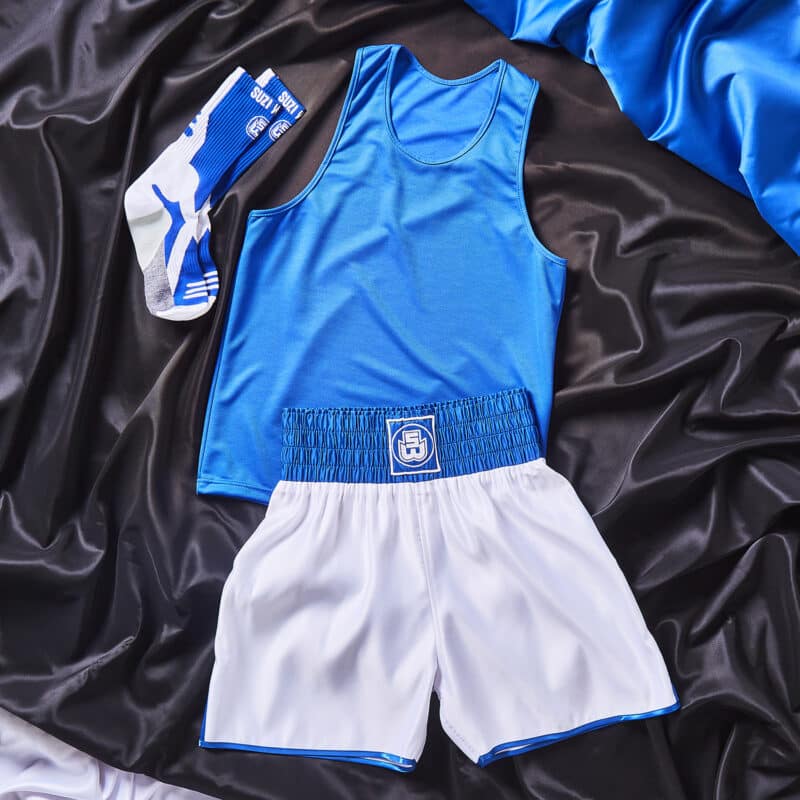 Blue SW Retro Style Contrast Amateur Boxing Club Kit Bundle