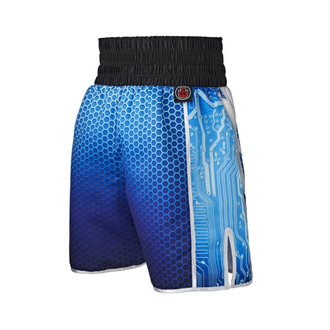 Lightning Hex Black & Blue Boxing Shorts Back
