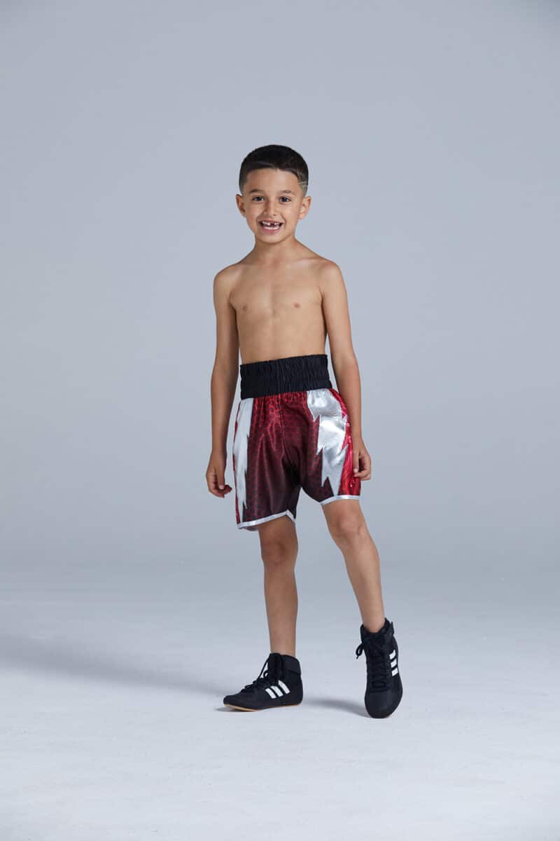 lightning hex kids red boxing shorts