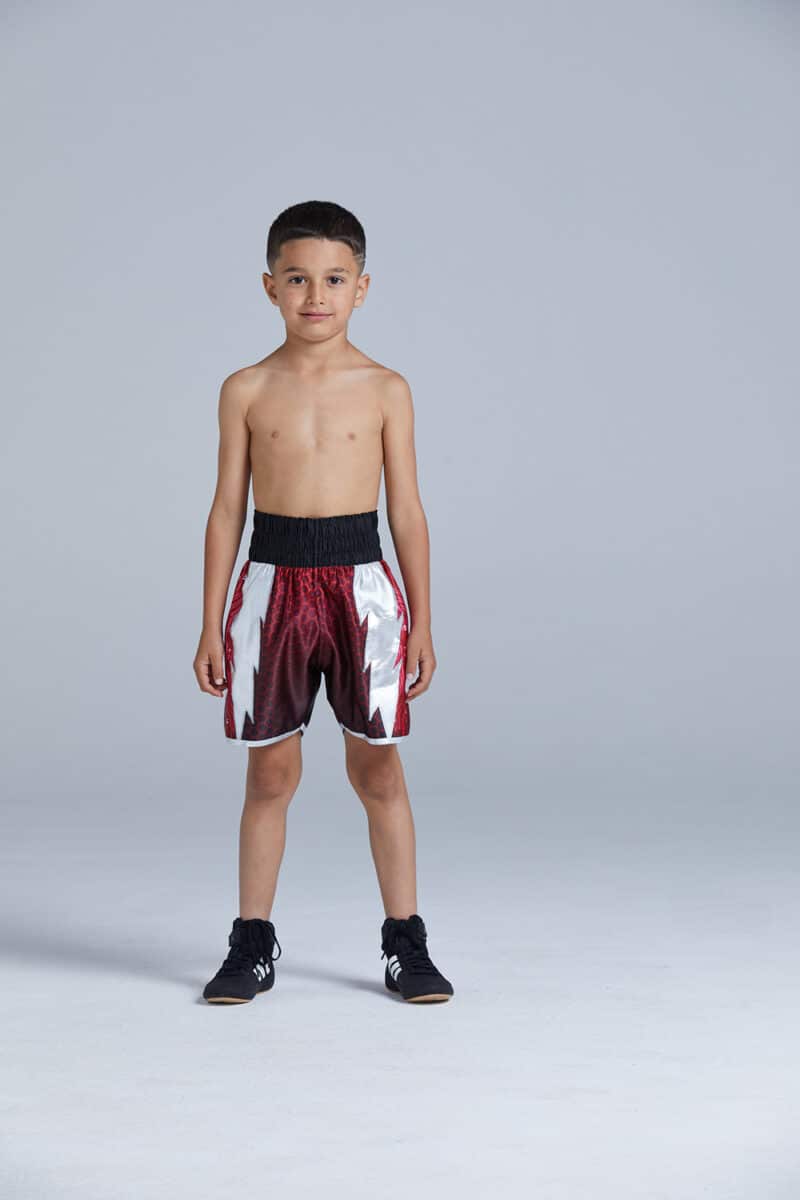 lightning hex kids red boxing shorts