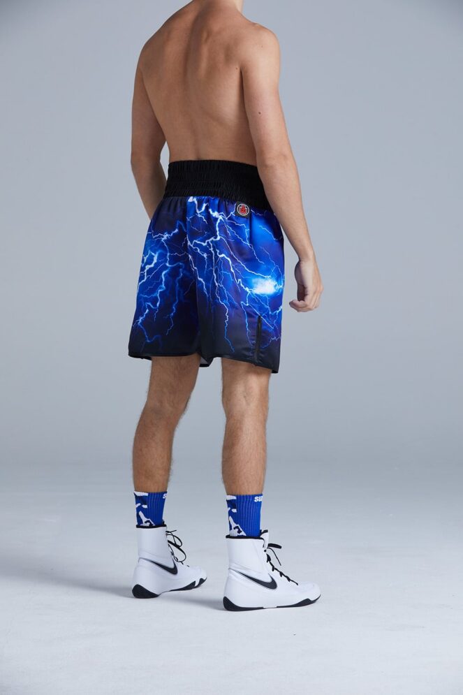 Blue Lightning Boxing Shorts Back