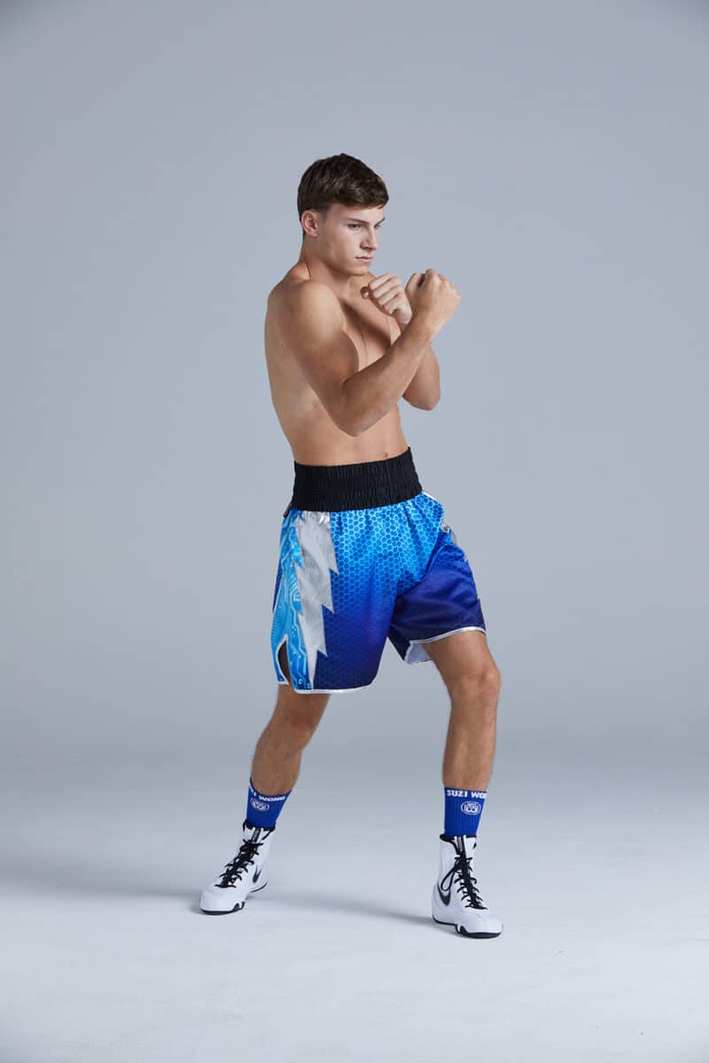 Blue Lightning Hex Boxing Shorts on Boxer