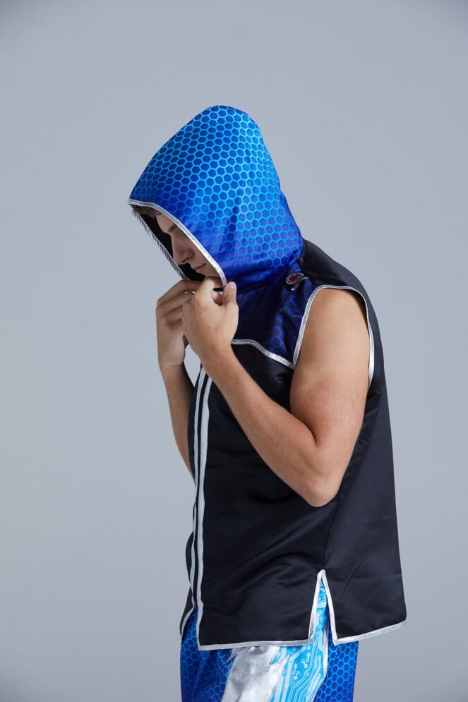 Blue Lightning Hex Customisable Boxing Ring Jacket Hood