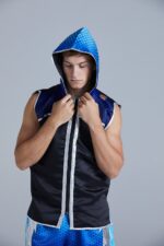 Blue Lightning Hex Hooded Boxing Ring Jacket