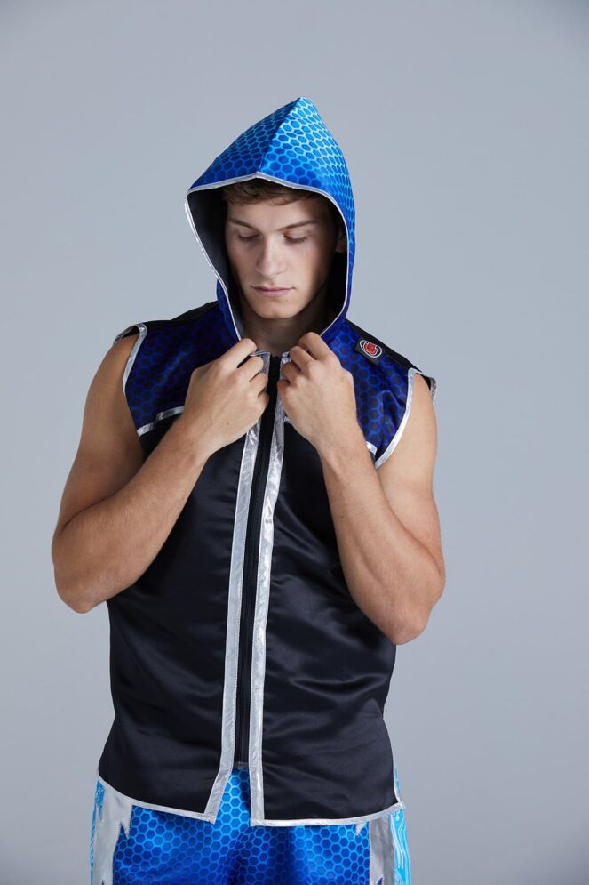 Blue Lightning Hex Hooded Boxing Ring Jacket