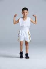 Kids Greco Boxing Shorts and White Boxing Vest