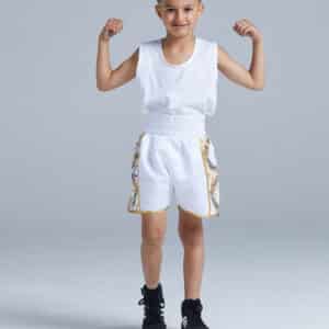 Kids Greco Boxing Shorts and White Boxing Vest