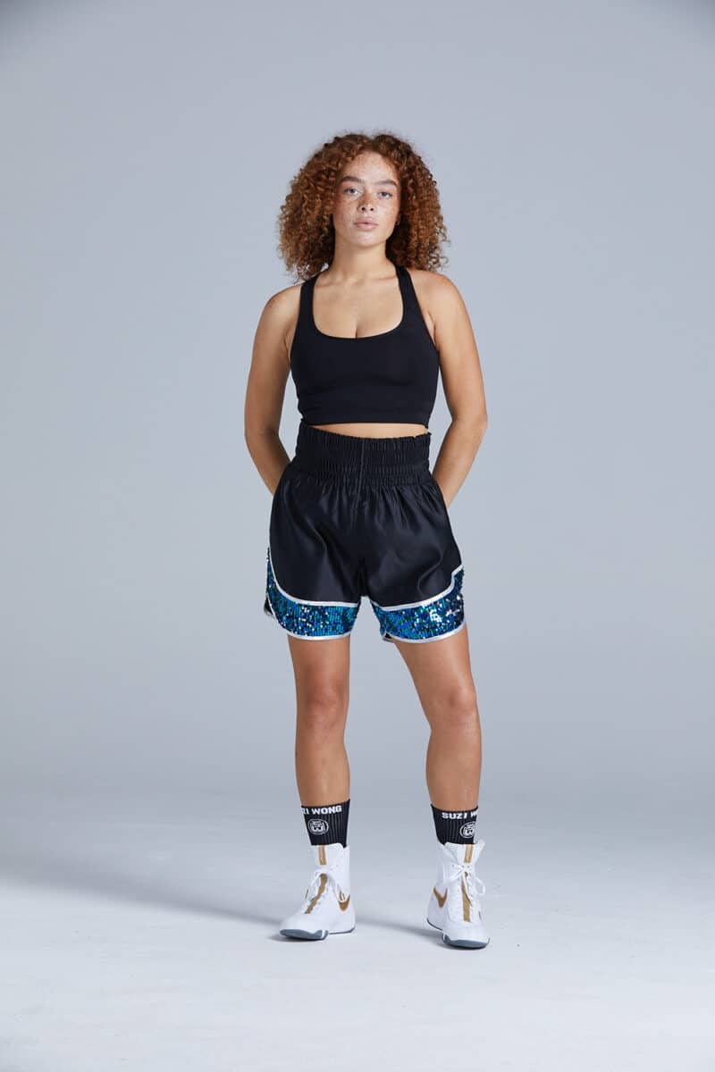 Women's Glitz Blue Sequin Boxing Shorts