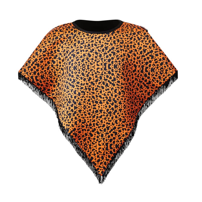 Black and Orange Cheetah Print Tassel Trim Boxing Poncho