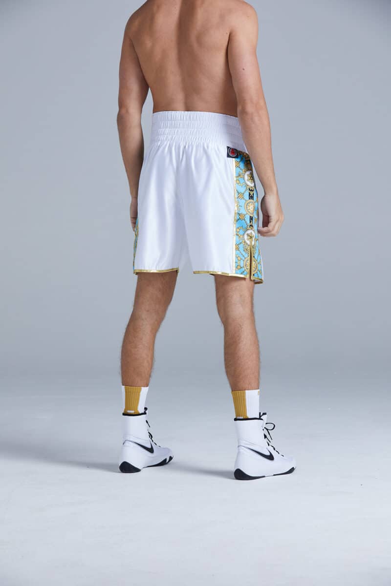 Royalty Boxing Kit Range - White and Blue Mens Shorts