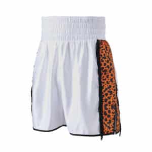 White and Orange Cheetah Print Tassel Trim Boxing Shorts
