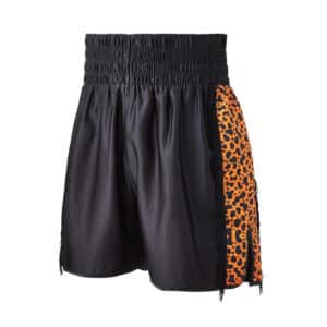 Black and Orange Cheetah Print Tassel Trim Boxing Shorts