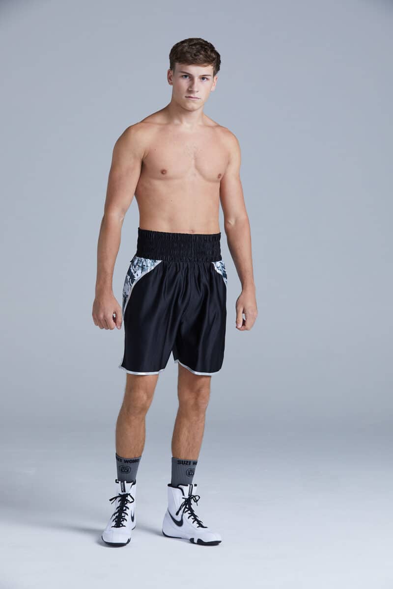 Black and Grey Camo Boxing Shorts on fighter