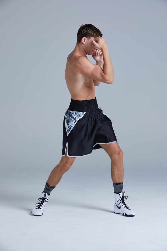 Black and Grey Camo Boxing Shorts on fighter
