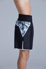 Black and Grey Camo Boxing Shorts Side on Boxer