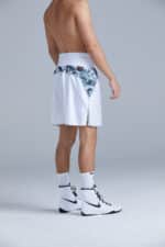 White and Grey Camo Boxing Shorts Side on fighter