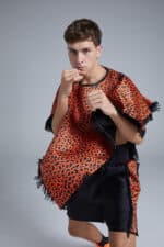 Black and Orange Cheetah Print Poncho on Boxer