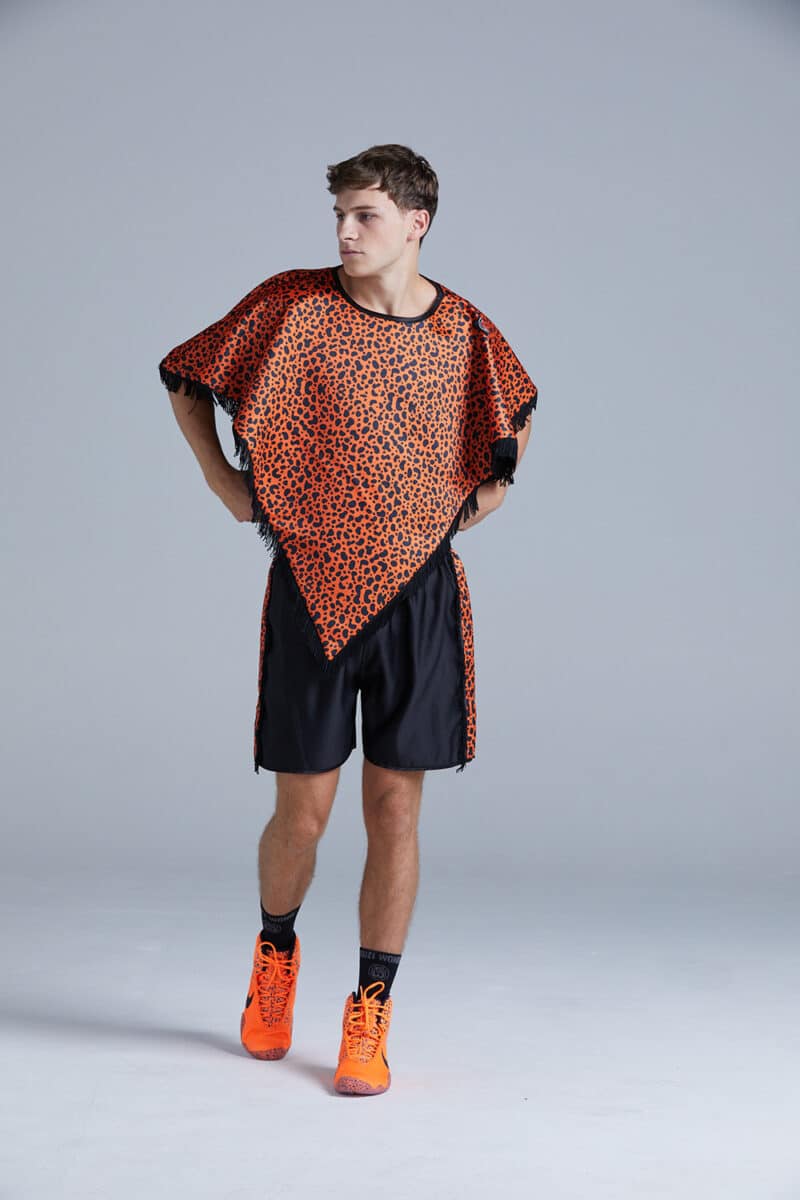 Black and Orange Cheetah Print Poncho on Boxer