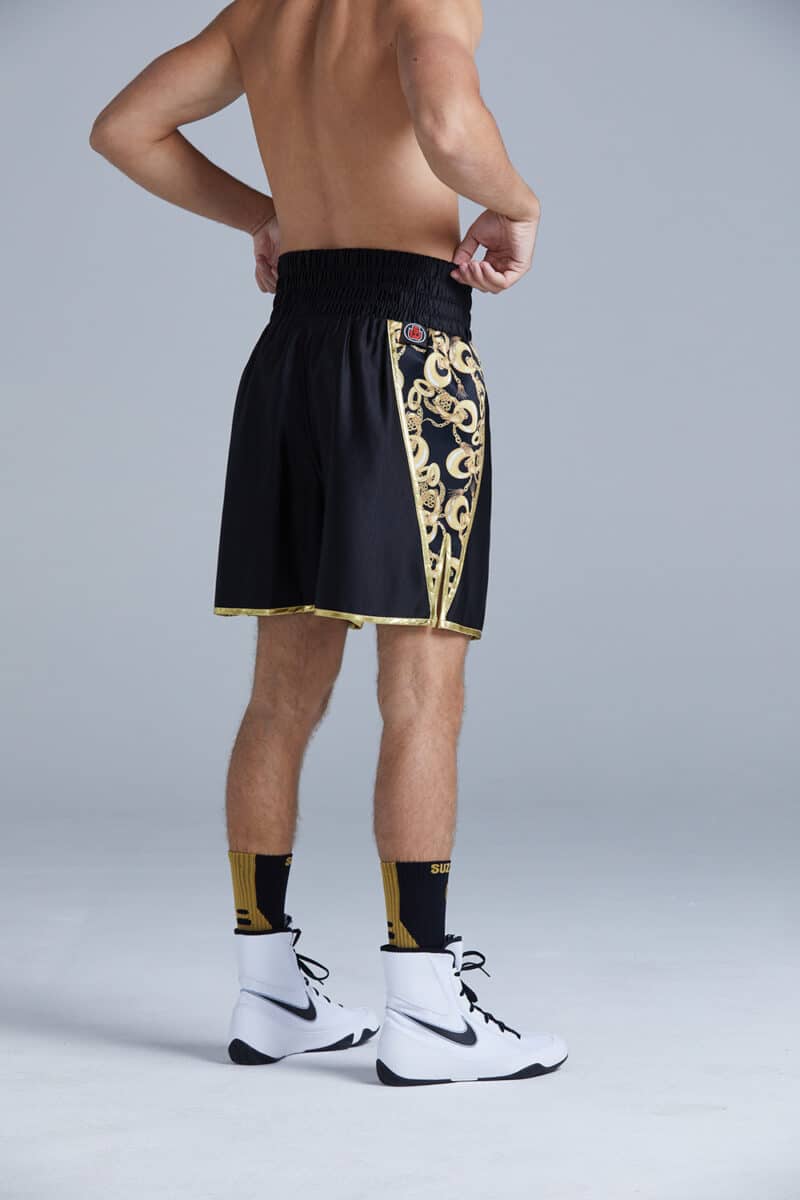 Middleweight Boxer in Chains Black and Gold Boxing Shorts