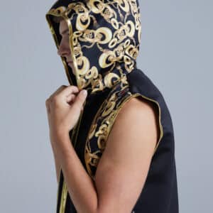 Black and Gold Customisable Chains Hooded Boxing Ring Jacket