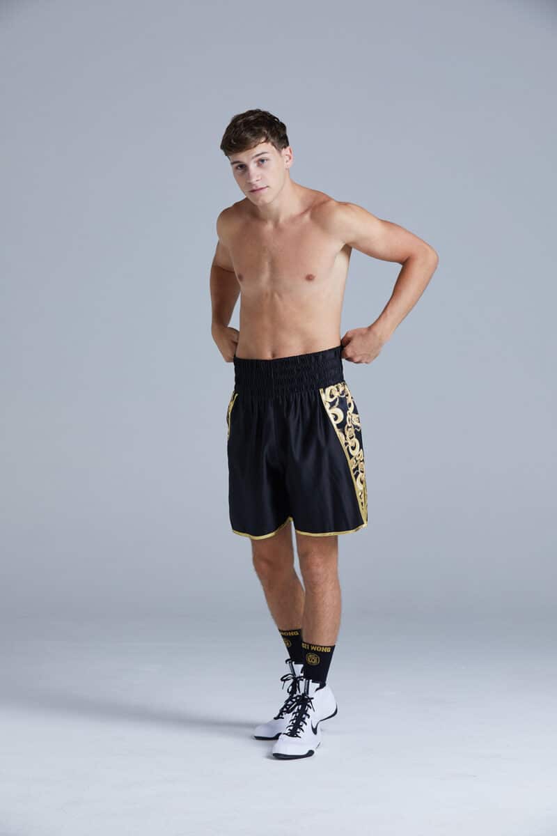 Black & Gold Chain Print Boxing Shorts on Boxer