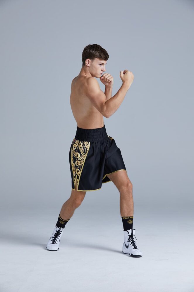 Black & Gold Chain Print Boxing Shorts on Boxer